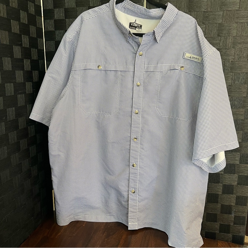 Habit Fishing Shirt Mens 3XL Blue Check 40+ Solar Factor Breathable Vented